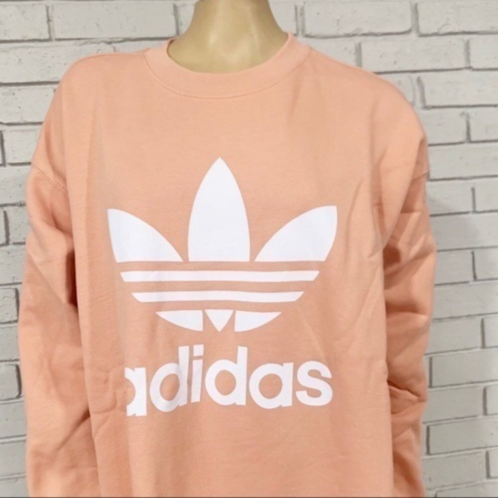 Adidas Originals Women Oversized Trefoil Sweatshirt Peach Coral Crewneck NWT - Picture 2 of 6